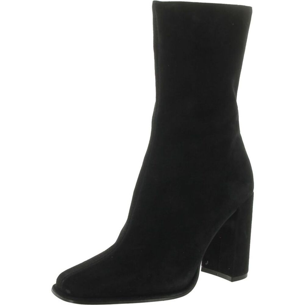 Steve Madden Womens Lockwood Black Suede Square Toe Zipper Mid-Calf Boots